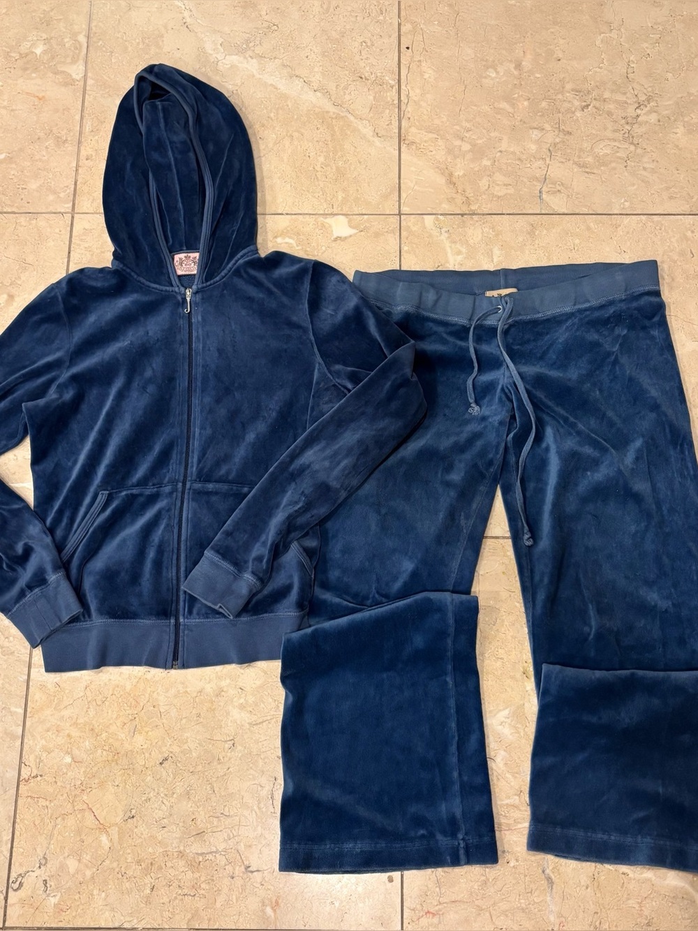 Vintage Juicy Couture Navy Blue Velour Coordinated Tracksuit Set